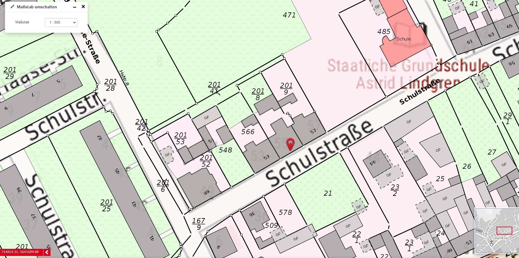 Flurkarte Schulstraße 53-57, Gera (Langenberg)