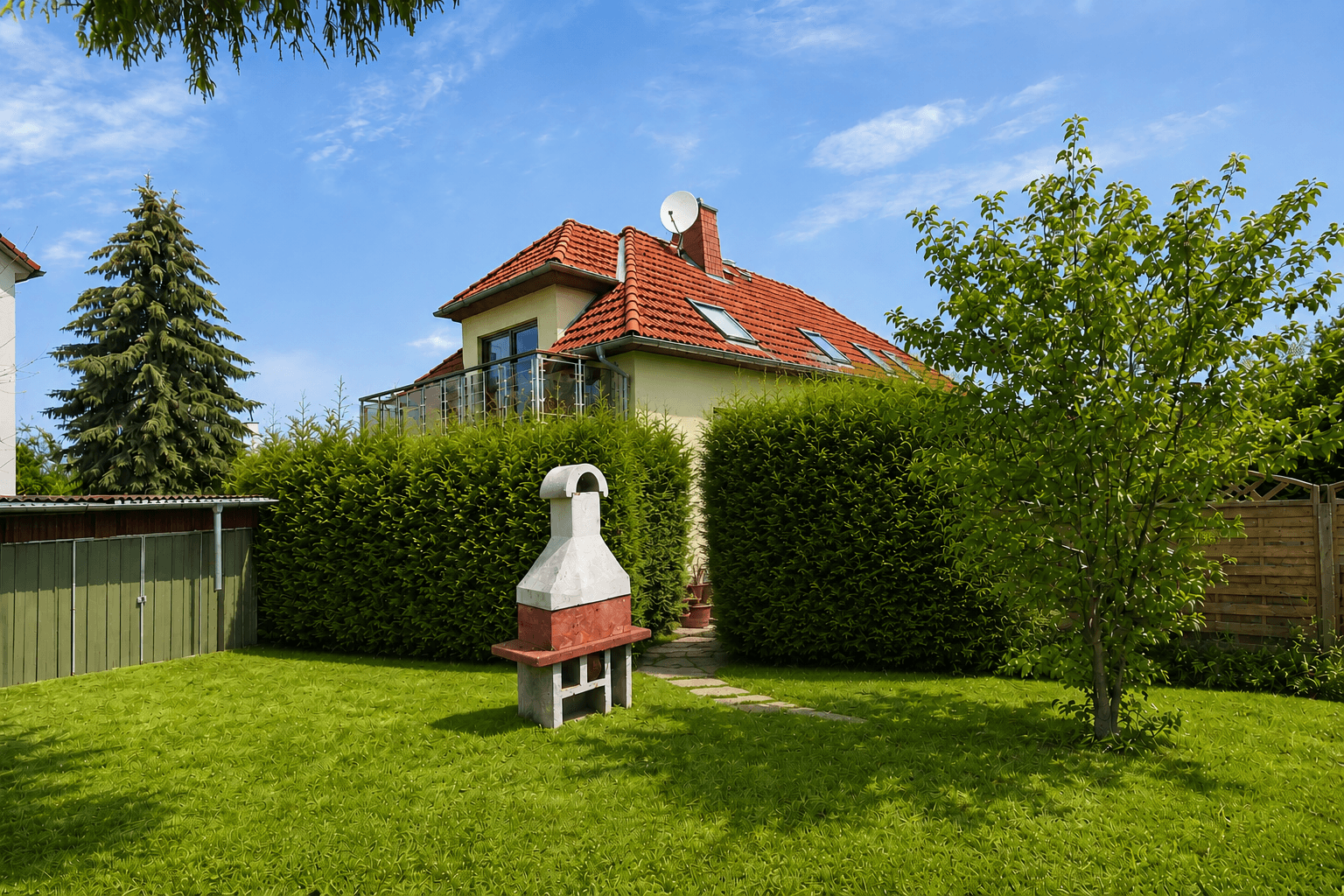 Blick vom Garten zum Haus, Zwickau (Oberhohndorf)
